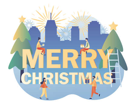 Merry Christmas. Winter Holidays concept. Modern flat cartoon style. Vector illustrationのイラスト素材