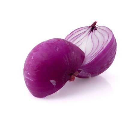 Cut onion on white backgroundの写真素材