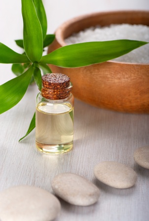 Essential oil and sea salt. Aromatherapyの写真素材