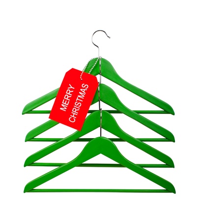 Clothes hangers in the form of a Christmas tree. Christmas creativity.の写真素材