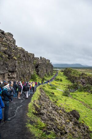 tourists in iceland national parkの写真素材