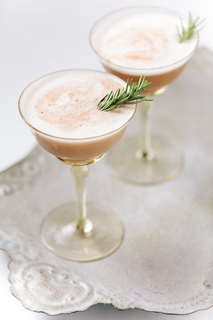 Chocolate creamy  cocktails garnished with rosemaryの写真素材