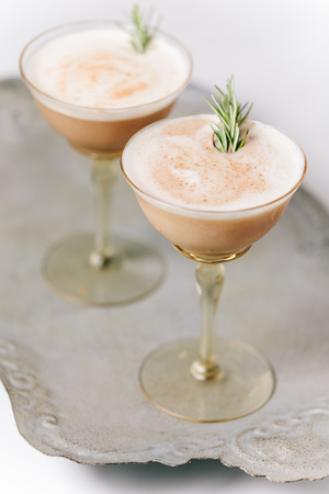 Chocolate Martini  Cocktail garnished with rosemaryの写真素材