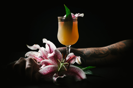 Beautifully styled cocktail on a dark backgroundの写真素材