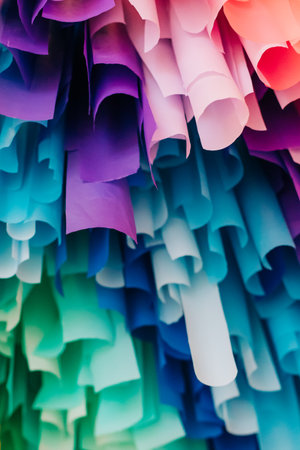 Colorful paper ruffles create a vibrant and artistic backdrop in a creative space