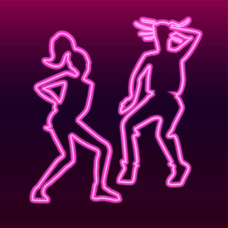 Dancing girl and guy. Vector 10 EPS illustration in neon lighting style.のイラスト素材