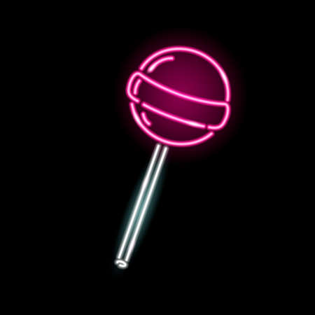 Neon lollipop icon isolated on black background. Sweets, candy, girly conceptのイラスト素材