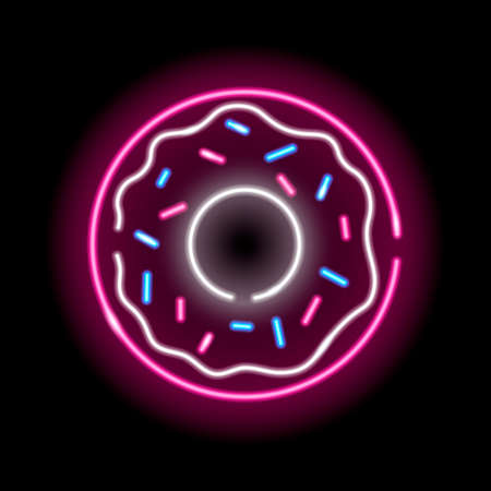 Neon donut icon isolated on black background. Sweets, cafe, girly conceptのイラスト素材