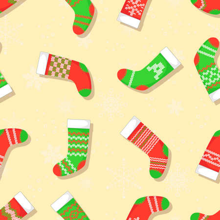 Seamless pattern with Christmas stockings. Vector background.のイラスト素材