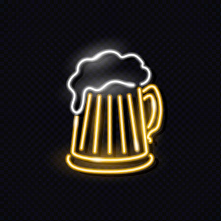 Neon mag of beer with foam isolated on dark background. Night signboard concept for   flyer, poster. Vector 10 EPS illustration.のイラスト素材