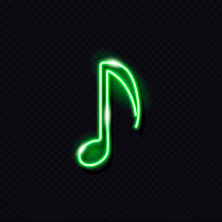 Neon musical note isolated on dark background. Design element for music concept:  banner, flyer. Vector 10 EPS illustration.のイラスト素材