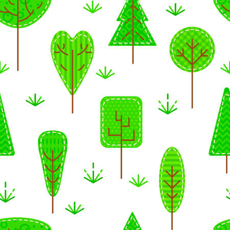 Seamless pattern with forest trees on white background. Flat patch stylized plant icons. Concept for...
