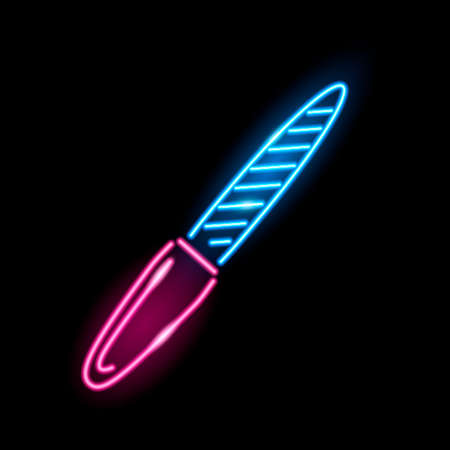 Neon icon of nail file isolated on black background. Manicure, pedicure, beauty salon tool concept. Night signboard style. Vector 10 EPS illustration.のイラスト素材