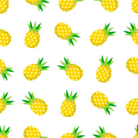 Seamless pattern with pineapples on white background. Summer, tropical, exotic, freshness, food concept for wrapping, wallpaper, backdrop. Vector illustrationのイラスト素材