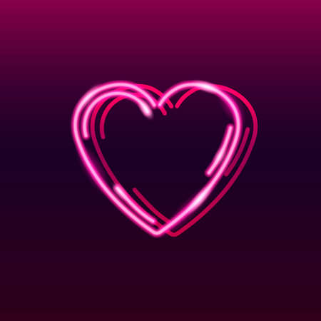 Neon pink heart on dark purple gradientbackground. alentines day or love concept. Vector 10 EPS illustration.のイラスト素材