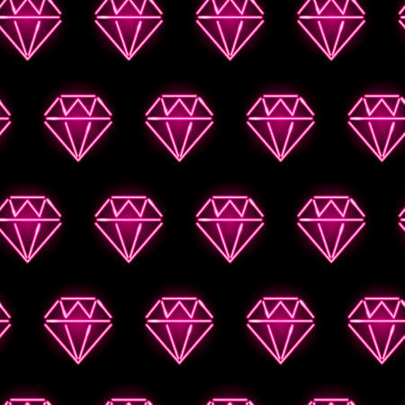 Seamless pattern with neon diamonds icons on dark background. Jewelry, luxury, girly concept for...