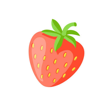 Strawberry icon isolated on white background. Fruit, berry, summer, food, sweet concept in cartoon style. Vector illustration.のイラスト素材