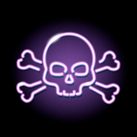Neon skull and crossbones icon isolated on black background.のイラスト素材