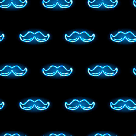 Seamless pattern with neon moustaches icons. Male or Fathers Day concept. Vectorのイラスト素材