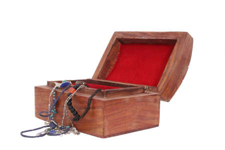 Jewelry and Wooden Box From The Middle East. Isolated on White Backgroundの写真素材