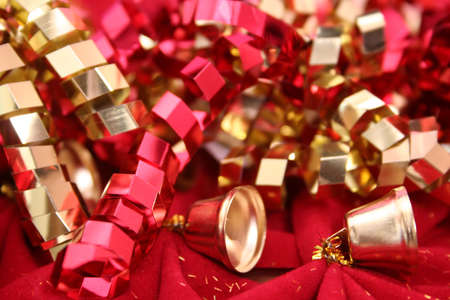 Red and Gold Christmas Ribbon and Bows. Close-upの写真素材