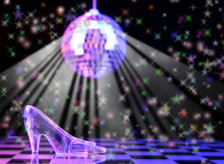 Glass Slipper With Disco Ball in Background,  Shallow DOFの写真素材