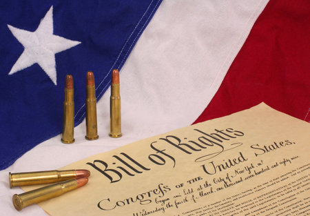 Bill of Rights With Bullets and American Flagの写真素材