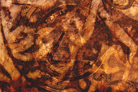 Grunge Style Background With Dollar Bill and Flagの写真素材