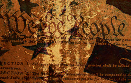 Grunge Style Background With Constitution and American Flagの写真素材