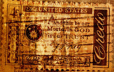 Grunge Backgrround with Postage Stamp and Star Spangled Bannerの写真素材
