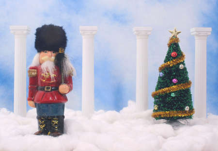 Nutcracker With Christmas Tree on Blue Sky Backgroundの写真素材