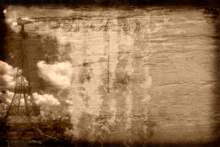 Vintage Grunge Style Postcard Background Eiffel Towerの写真素材