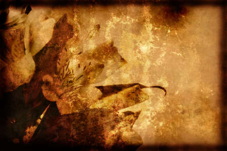 Grunge Style Background with Flowers, Warm Tonedの写真素材