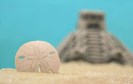 Sand Dollar and Pyramid on Beach, Shallow DOFの写真素材
