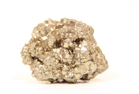 Iron Pyrite Close up on White Backgroundの写真素材
