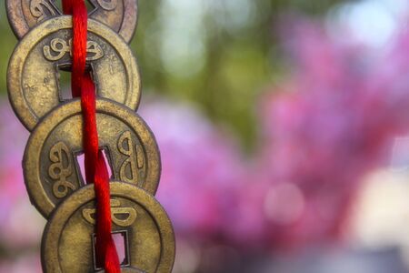 Chinese Feng Shu Wealth and Success Coins with Knot. Chinese New Year Decorationの写真素材