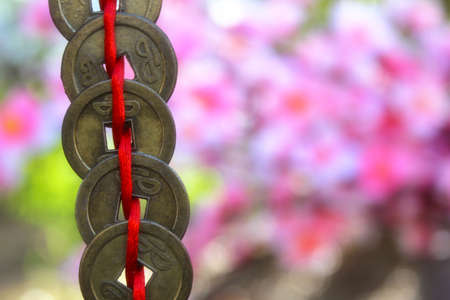 Chinese Feng Shu Wealth and Success Coins with Knot. Chinese New Year Decorationの写真素材