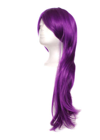 Purple Anime Style Wig on White Backgroundの写真素材