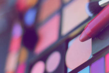 Colorful Cosmetic Pigment Palettes and Various Cosmeticsの写真素材
