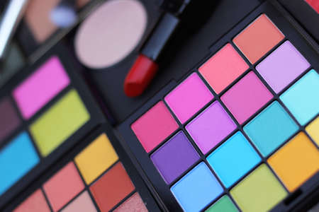 Colorful Cosmetic Pigment Palettes and various cosmetics