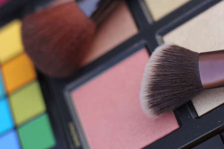 Colorful Cosmetic Pigment Palettes and Various Cosmeticsの写真素材