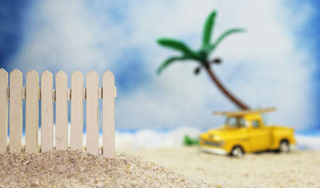 Fence on Tropical Beach with Palm Tree in Background