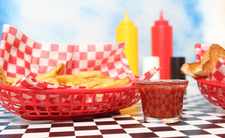Chicken Tenders With Toast in Retro Diner on Tableの写真素材