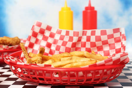 Chicken Tenders With Toast in Retro Diner on Table