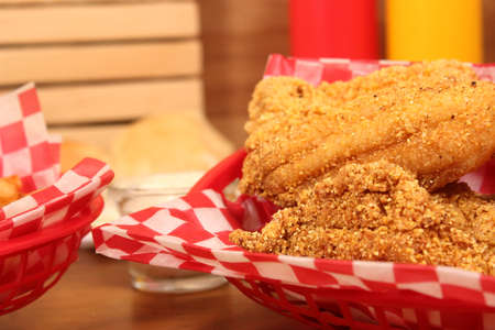 Fried Catfish Fillets in Rural Cafeの写真素材