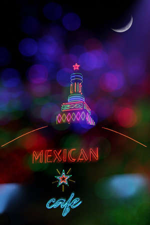 Neon Photo Composite, Mexican Restaurantの写真素材