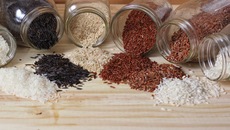 Jasmine Rice, Black Wild Rice, Brown Rice, Himalayan Red, Brown and Arborio White Rice