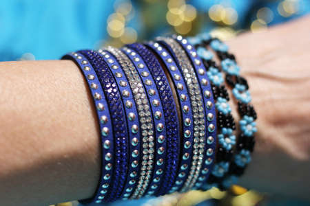 Blue Bellydancer Jewelry Close up of Braceletsの写真素材