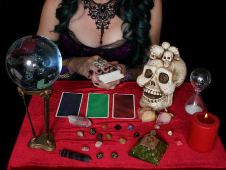 Female Psychic with crystal ball and tarot cards, Shallow DOFの写真素材