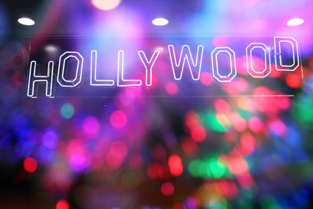 Photo Composite Neon Hollywood with Colorful Bokehの写真素材